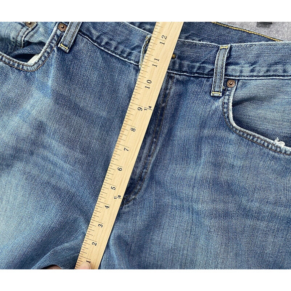 Lucky Brand Jeans Mens 36 x 30 Blue Bootleg Zip Fly Distressed - Picture 9 of 10